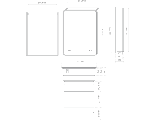 Зеркальный шкаф с подсветкой Axus Glory 50х80