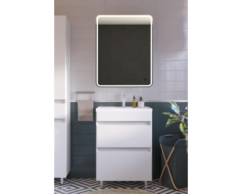 Тумба Ромеро 60 белая + умывальник Слим 60 + зеркало Barry 60*70